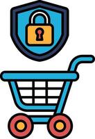 A blue shopping cart with a blue shield on top of it vector