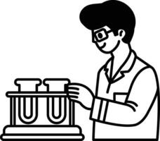 A man in a lab coat is holding a beaker vector