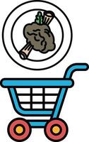 A blue shopping cart with a plate of food and a skull on it vector