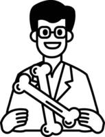 A man in a lab coat holding two bones vector