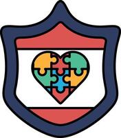 A colorful puzzle piece heart with a red shield vector