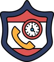 A shield with a clock and a phone on it vector