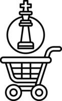 A black and white image of a shopping cart with a chess piece on top of it vector