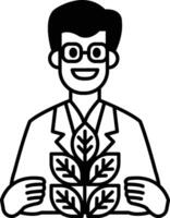 A man in a lab coat holding a leafy plant vector