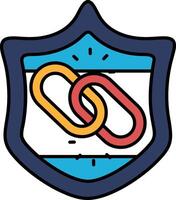 A blue shield with a red and orange chain symbol vector