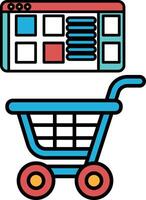 A blue shopping cart with a screen on the side of it vector