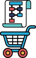 A blue shopping cart with a white paper on top of it vector