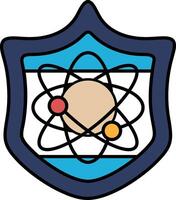 A shield with a circle in the middle and three smaller circles around it vector