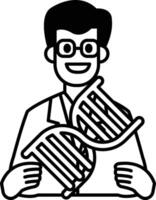 A man in a lab coat holding a DNA strand vector