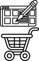 A black and white drawing of a shopping cart with a pencil on it vector