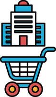 A blue shopping cart is next to a building vector