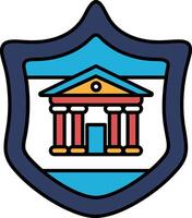 A blue shield with a building on it vector