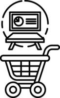 A shopping cart is shown with a computer monitor and a table in the background vector