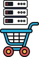 A blue shopping cart with a carton of data storage devices vector