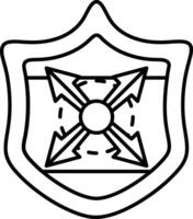 A shield with four arrows pointing in different directions vector