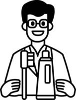 A man is holding a toothbrush and a bottle of toothpaste vector