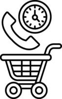 A shopping cart with a clock on it and a phone on top vector