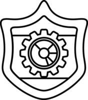 A black and white drawing of a shield with a gear on it vector