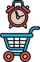 A shopping cart with a red alarm clock on top of it vector