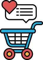 A blue shopping cart with a heart on it and a speech bubble saying I love you vector