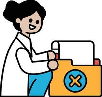A woman is sitting in front of a computer and is smiling vector