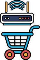 A shopping cart with a Wi-Fi router on top of it vector