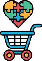 A blue shopping cart with a heart on it vector