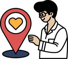 A man is pointing to a red heart on a map vector