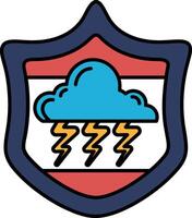 A shield with a cloud and lightning bolts on it vector