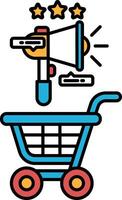 A blue shopping cart with a large red megaphone on top of it vector