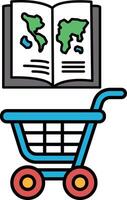 A blue shopping cart with a book on top of it vector