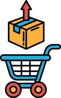 A blue shopping cart with a box on top of it vector