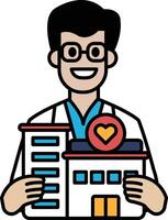 A man is holding a building and smiling vector