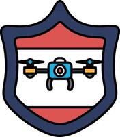 A blue shield with a red background and a drone on it vector