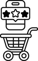 A black and white image of a shopping cart with a star rating vector