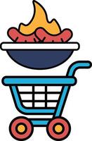 A cartoonish image of a shopping cart with a bowl of food in it vector