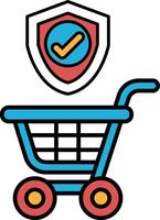 A blue shopping cart with a red shield on top of it vector