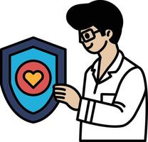 A man is holding a shield with a heart on it vector