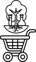 A black and white drawing of a shopping cart with a tree vector