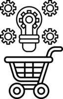 A black and white drawing of a shopping cart with a light bulb on top vector