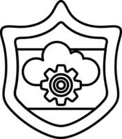 A black and white image of a shield with a gear on it vector