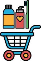 A blue shopping cart with a heart on it and a toothbrush and a bottle of shampoo vector