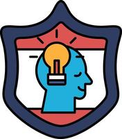 A blue head with a light bulb on it is on a red and white shield vector