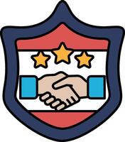 A blue shield with a hand on it and three stars vector