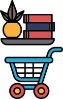 A blue shopping cart with a pineapple and books on it vector