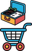 A blue shopping cart with a red handle and a blue basket vector