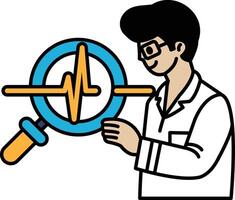 A man is holding a magnifying glass and looking at a heart vector