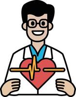 A man in a white lab coat holding a heart vector