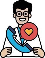 A man in a white lab coat holding a phone with a red heart on it vector