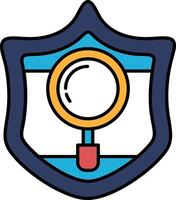 A blue shield with a magnifying glass on it vector